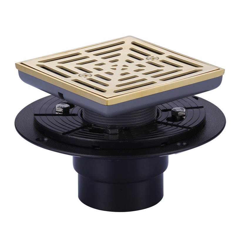 4.5 In. Floor Drain With Square Stainless Steel Screw-Tite Strainer, Brushed Gold