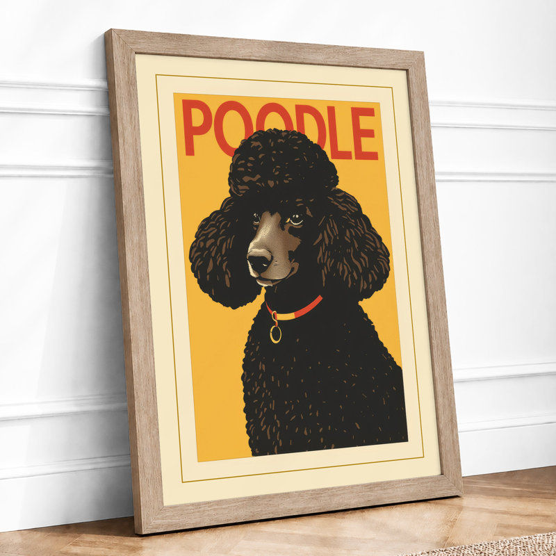 Poodle Portrait Retro - Framed Print, A1 - 84.1 x 59.4 cm, Oak