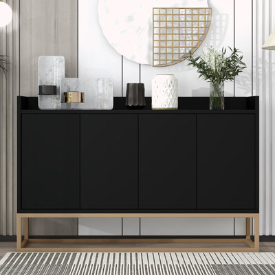 Console en bois avec grand espace de rangement, pieds en métal doré