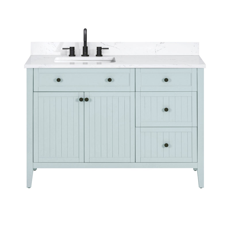 Meuble-lavabo simple 48 po Layla, 49", Pierre artificielle blanche Cala