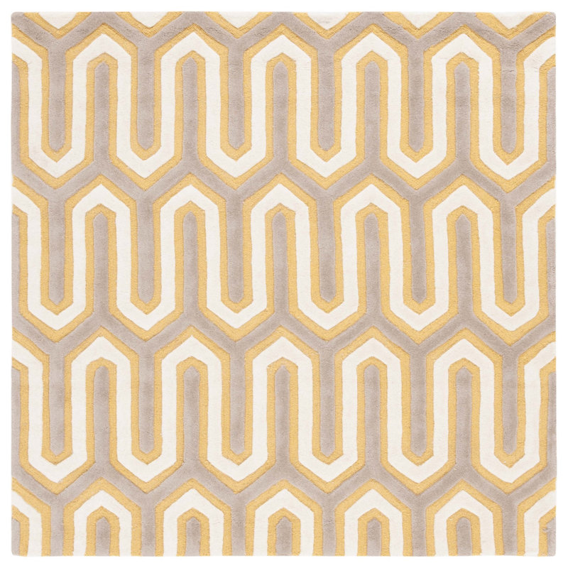Ellicott Hand Tufted Wool Geometric Rug, Square 6'