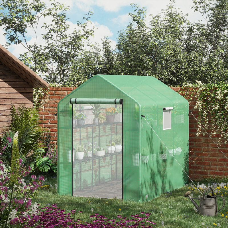 Outsunny Walk-In Greenhouse With Mesh Door And Windows, 76.8" H x 84.3" W x 56.3" D, Green