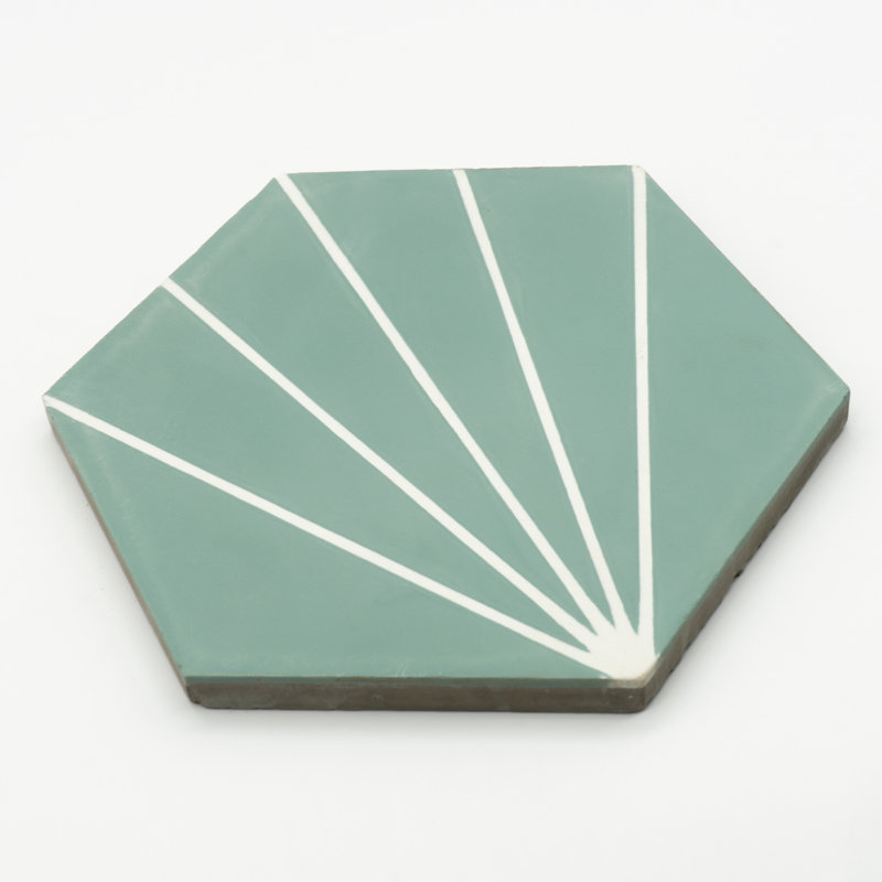 Menara 8" x 9" Cement Patterned Wall & Floor Tile, Light Green/White