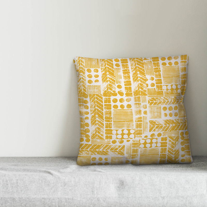 Throw Pillow, 20" x 20", White/Yellow Geometric 2