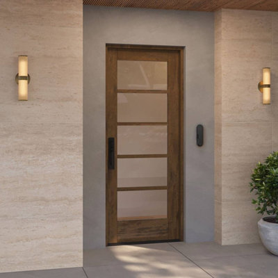 Porte simple, extérieur pré-monté RTA, SDL 5 Lite, bois d'acajou brut