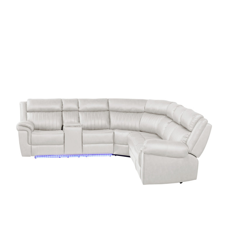 Briehn Faux Leather Curved Sectional, Beige