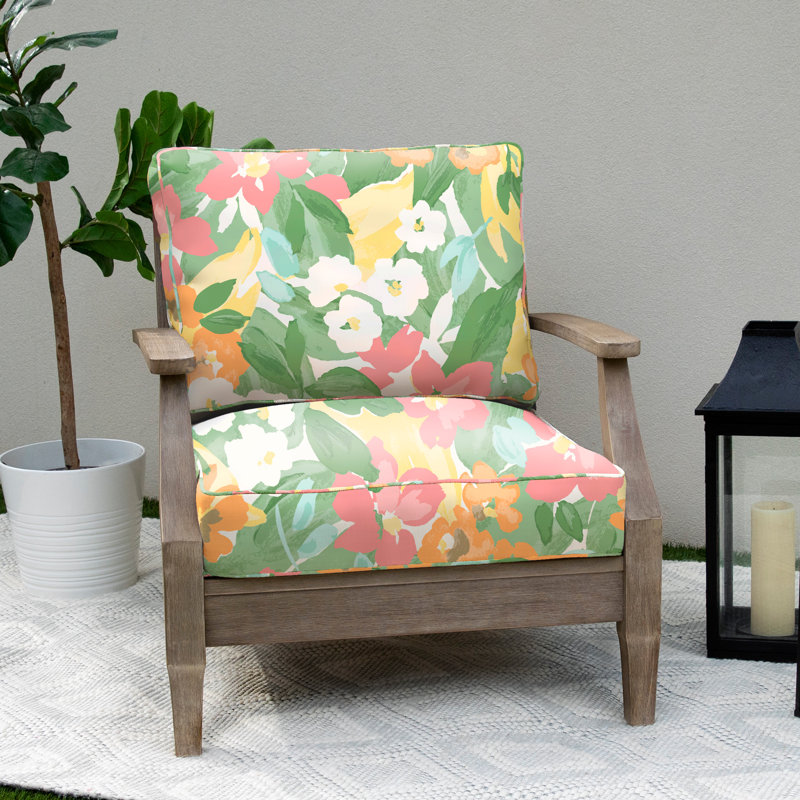 Outdoor Floral Corded Chair Cushion Set, 22" H x 22" W