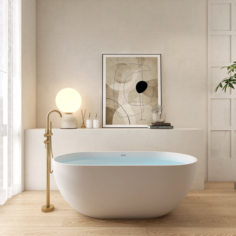Oval Solid Surface Bathtub, Freestanding Soaking Bathtub, White