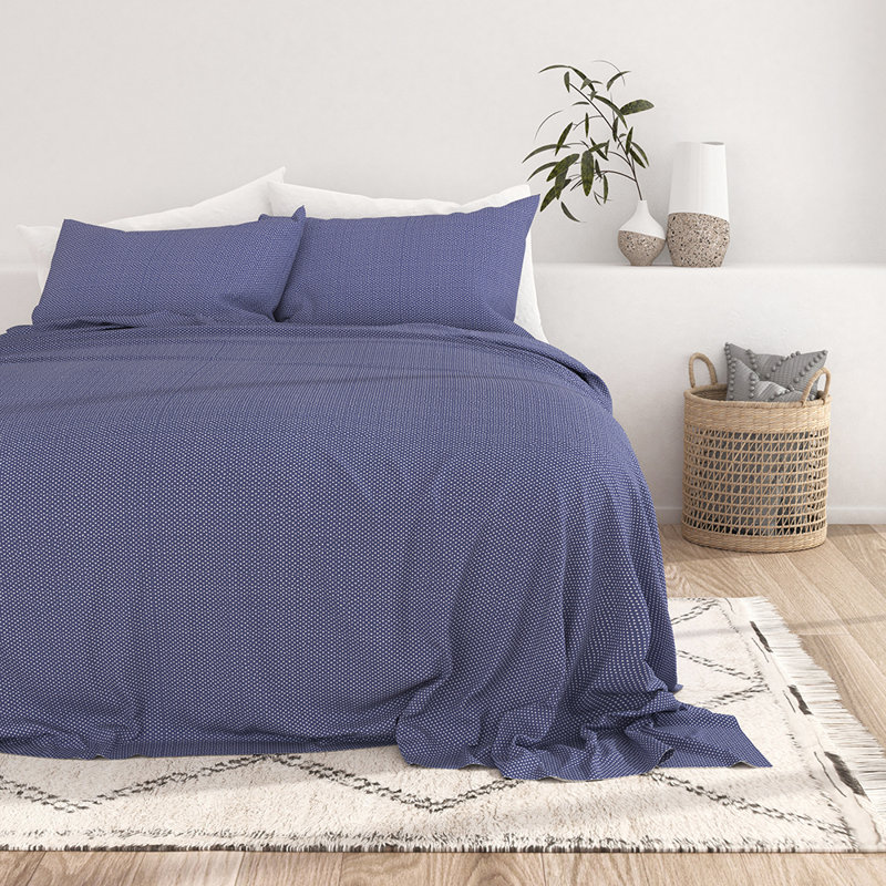 Navy Cotton Polyester Microfiber Full Sheet Set with Patriotic Print