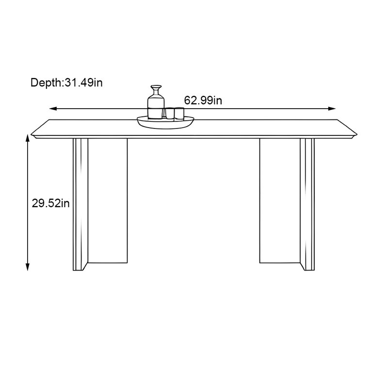 Table de salle à manger de luxe en acier inoxydable, H 29,52 po x L 62,99 po x l 31,49 po