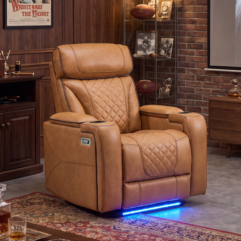 Fauteuil inclinable électrique 37 po avec porte-gobelet et éclairage à DEL 37 po, Tanné
