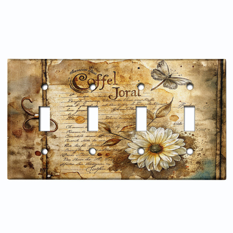 Couvercle de plaque d'interrupteur en métal; Bascule 4 bandes US standard - journal floral rustique, # 4 Quad bascule