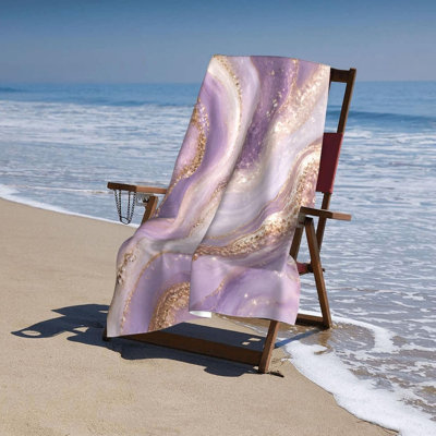 Marble Texture Luxury Gold Purple Vibrant Microfiber Beach Towel for Men Women, Oversized Soft Plush Towel for Pool Beach Travel & Summer Fun 32 X 63 in