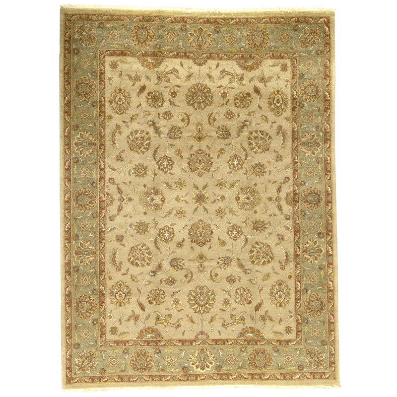 Hand Knotted Wool Oriental Area Rug in Beige And Green