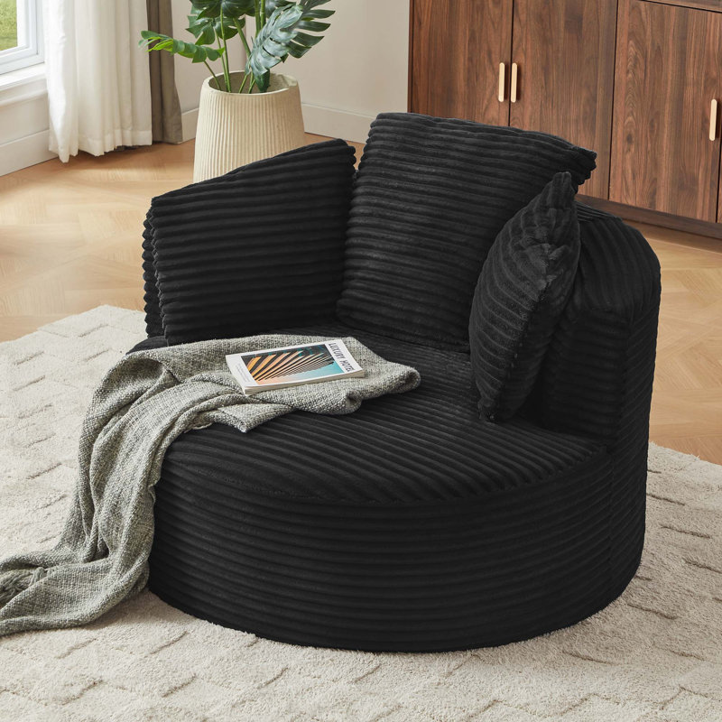 Chaise ronde en velours côtelé compressible avec dossier rembourré pour un confort instantané, Noir