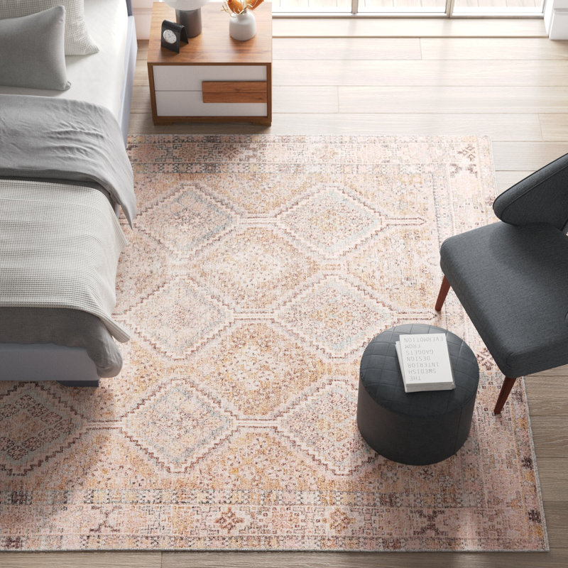 Tapis rose clair du sud-ouest lavable à la machine Causglen, Rectangle 2 pi 6 po x 7 pi 6 po