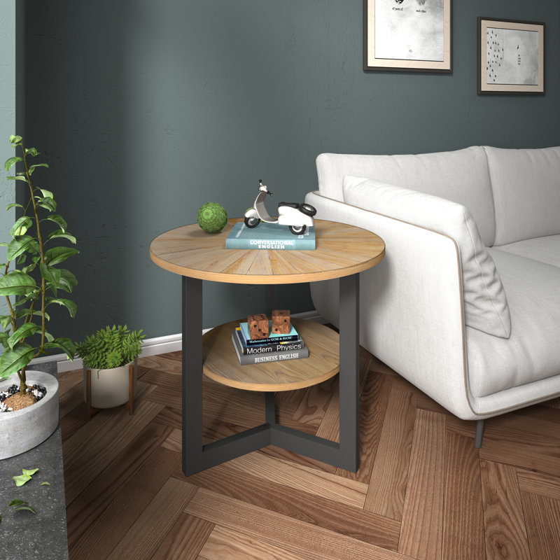 Solid Wood Top End Table, Light Brown