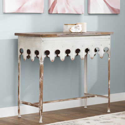 Zinc-ed Metal and Wood Scalloped Edge Sofa Table