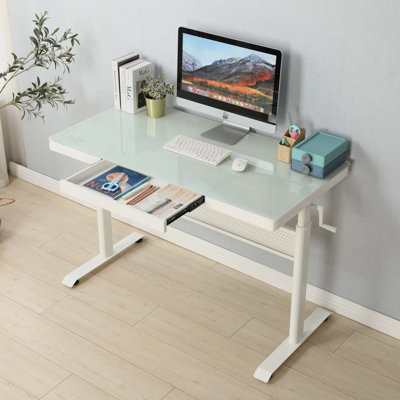 Adjustable Glass Top Metal Base Writing Desk