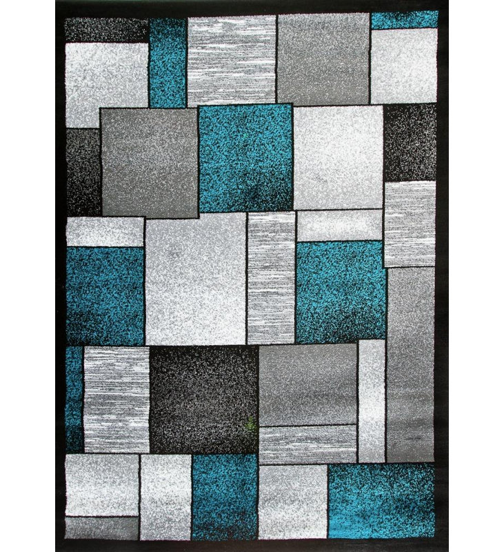 Tapis intérieur / extérieur turquoise / gris à motif abstrait Dossantos, Rectangle 5 pi 2 po x 7 pi 2 po