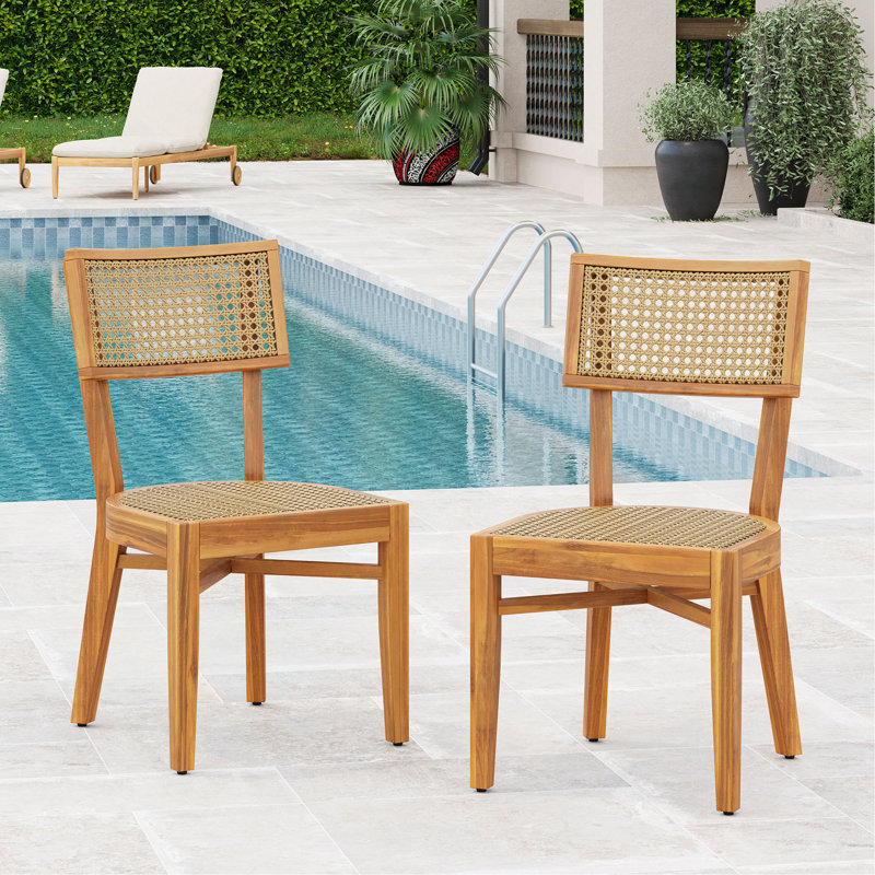 Chaise en bois d'acacia avec osier brun clair Netro