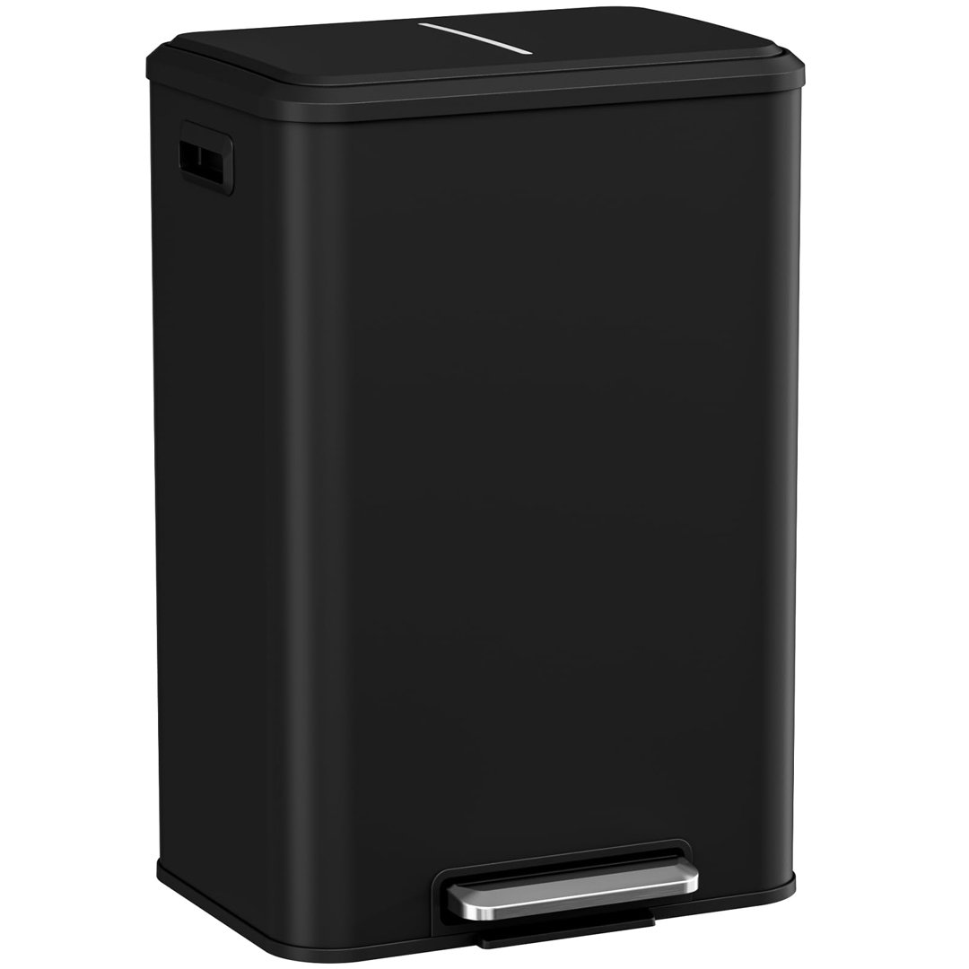Stainless Steel Step On Multi-Compartment Rubbish & Recycling Bin - 40L