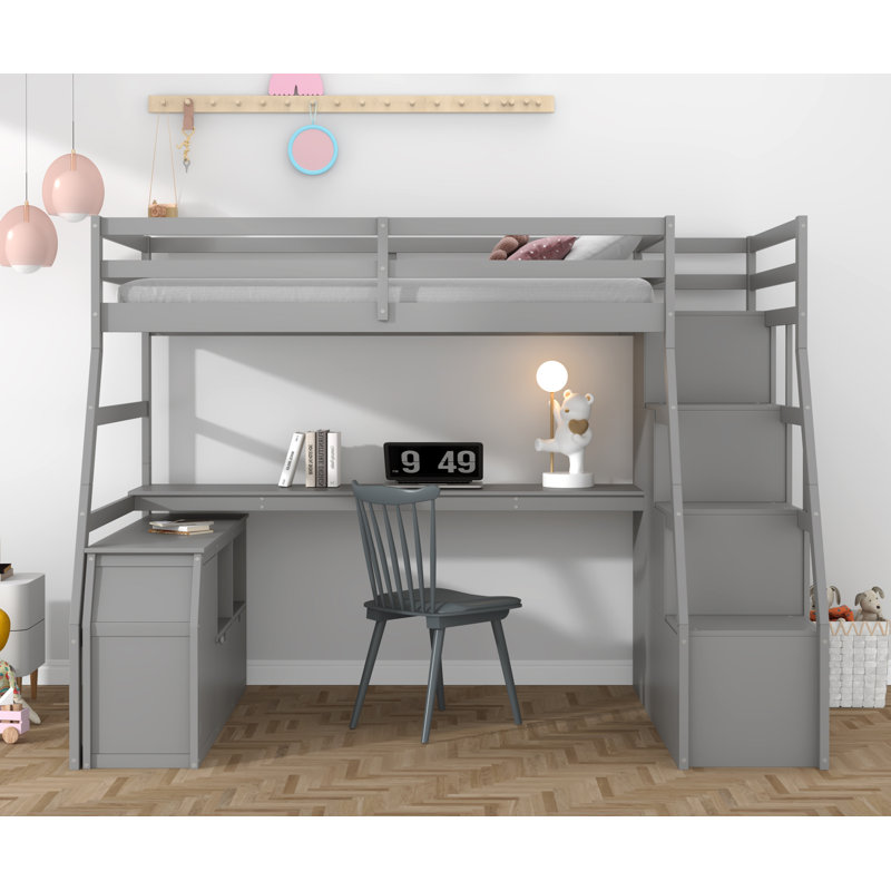 Lit mezzanine simple avec tiroirs Graettter, gris