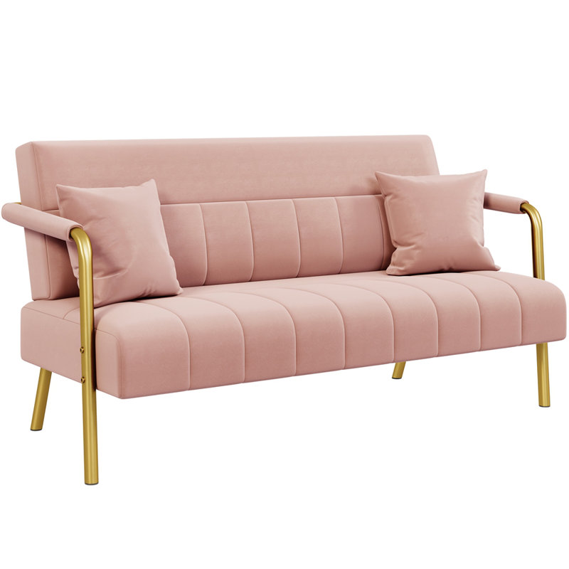 Maddison 56.5'' Upholstered Sofa with Two Pillows, Pink Velvet