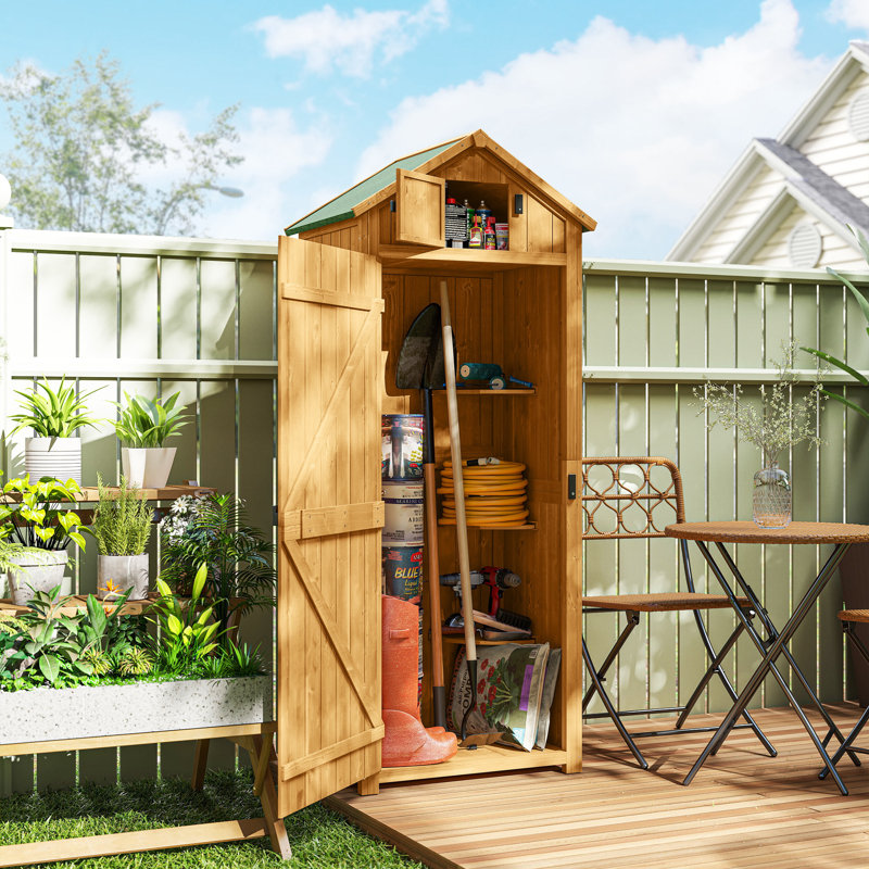 Outsunny Small Shed Wooden Garden Shed, Yellow/Green