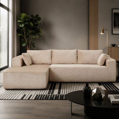 Compression Sectional Couch with Comfy Chaise, Deep Seating L-Shape Sofa, Minimalist Modular Sleeper for Living Room and Bedroom