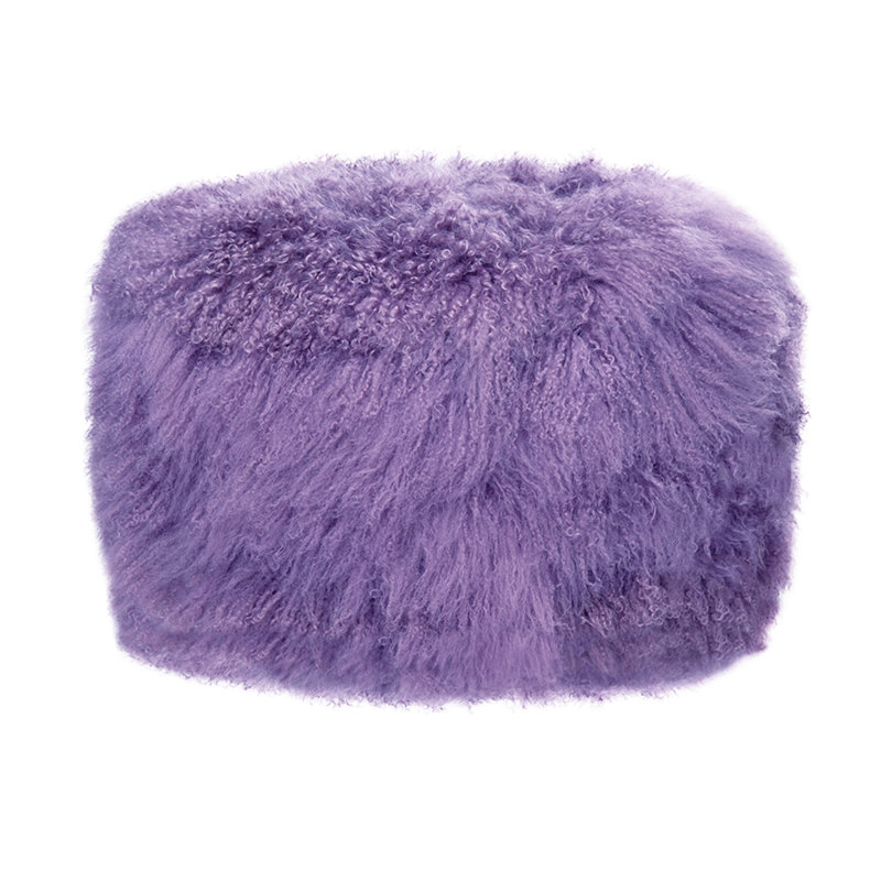 Round Tibetan Lamb Sheepskin Ottoman, Lavender, 30" Diameter x 16" High