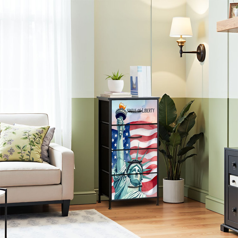 4 Drawer Dresser for Bedroom, Narrow Chest of Drawers, Wooden Top and Study Iron Frame 18"x37.5"-(WxH)