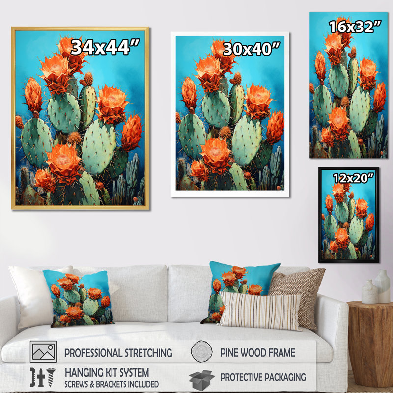 Cactus bleu et bronze II - cactus, H 44 po x l 34 po x P 1,5 po, Toile tendue