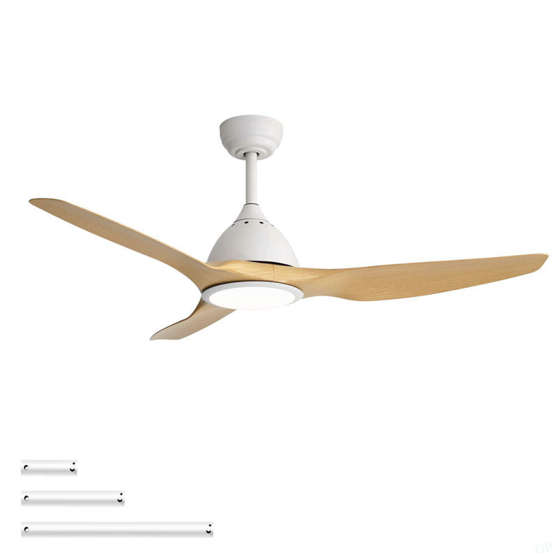 52" Modern Smart Ceiling Fan - Wood Grain, With Dimmable 3-Colour LED Light (Memory Feature), Remote Control, Quiet Reversible DC Motor