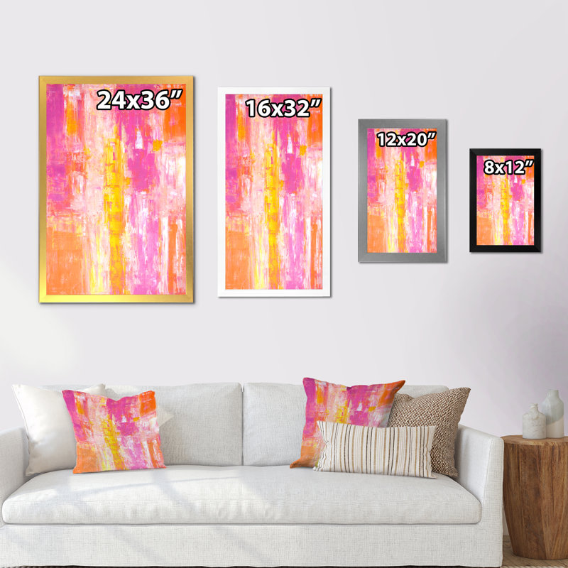 Art abstrait rose et orange - reproduction d'art moderne et contemporaine sur toile, Cadre photo blanc