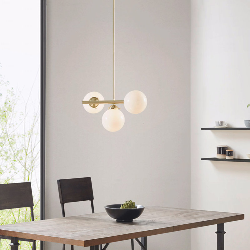 Lustre - configuration à 3 lumières avec ampoules sphériques en verre givré