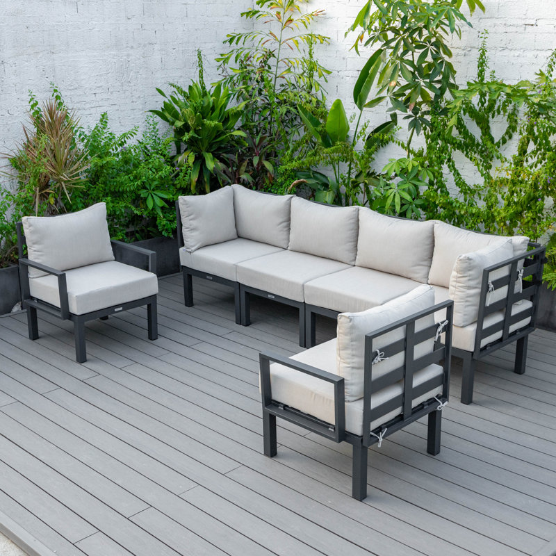 Chelsea 6‑Piece Outdoor Patio Sectional – Powder‑Coated Aluminum U‑Shape Conversation Set with Removable Cushions, Beige