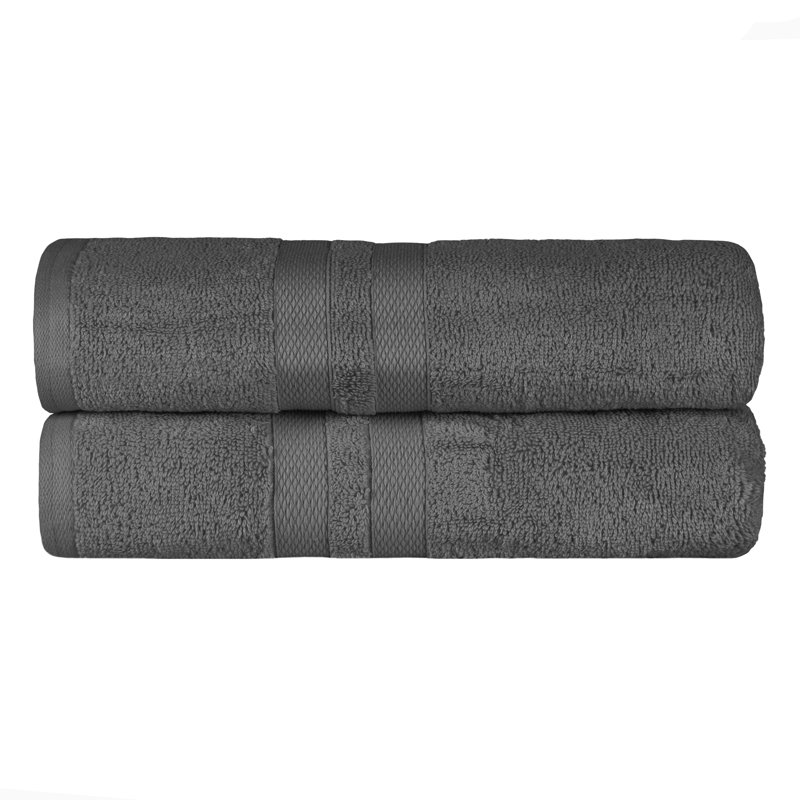 Ultra-Soft Cotton Solid Double Line Dobby Border Medium Weight Quick-Dry Bath Towel, Charcoal