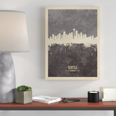 'Seattle Washington Skyline Gray' Graphic Art on Wrapped Canvas