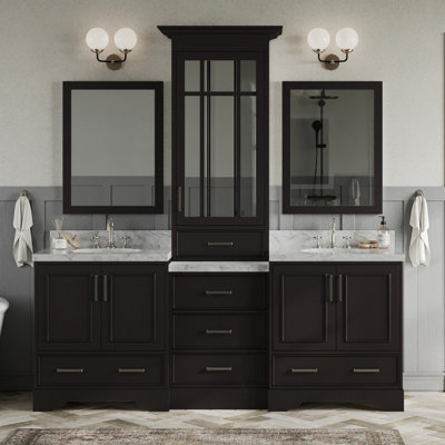 85'' Double Bathroom Vanity with Carrara Marble Top