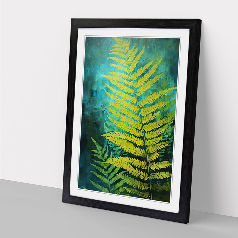 Fern Leaf Expressionism - Single Picture Frame Print on Wood, 34cm H x 25cm W x 2cm D, Black