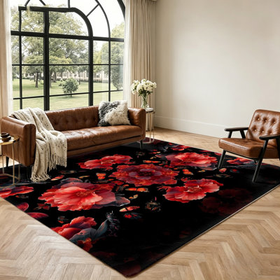 Superbe tapis à imprimé floral, tapis de sol intérieur doux et confortable pour le salon, la chambre à coucher et la décoration intérieure