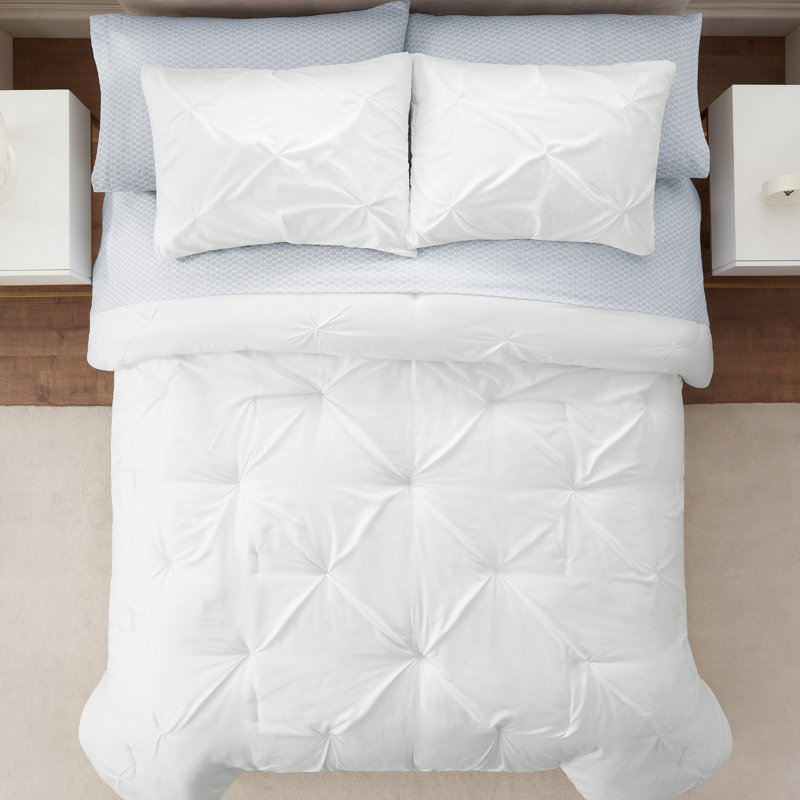 Serta Simply Clean Microfiber Pleated 7 Piece Comforter Set, Full Comforter + 6 Additional Pieces, White