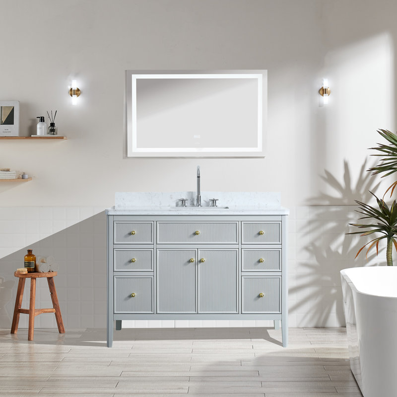 Fully Assembled 48'' Freestanding Single Sink Bathroom Jacoby With Solid Wood Construction And Engineered Marble Top, Gray