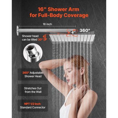 Ensemble de robinet de douche, système de douche de salle de bain Rainfall avec pomme de douche carrée de pluie de 12 pouces et douchette, robinetterie de salle de bain murale avec valve en laiton et ensemble de garniture, nickel brossé