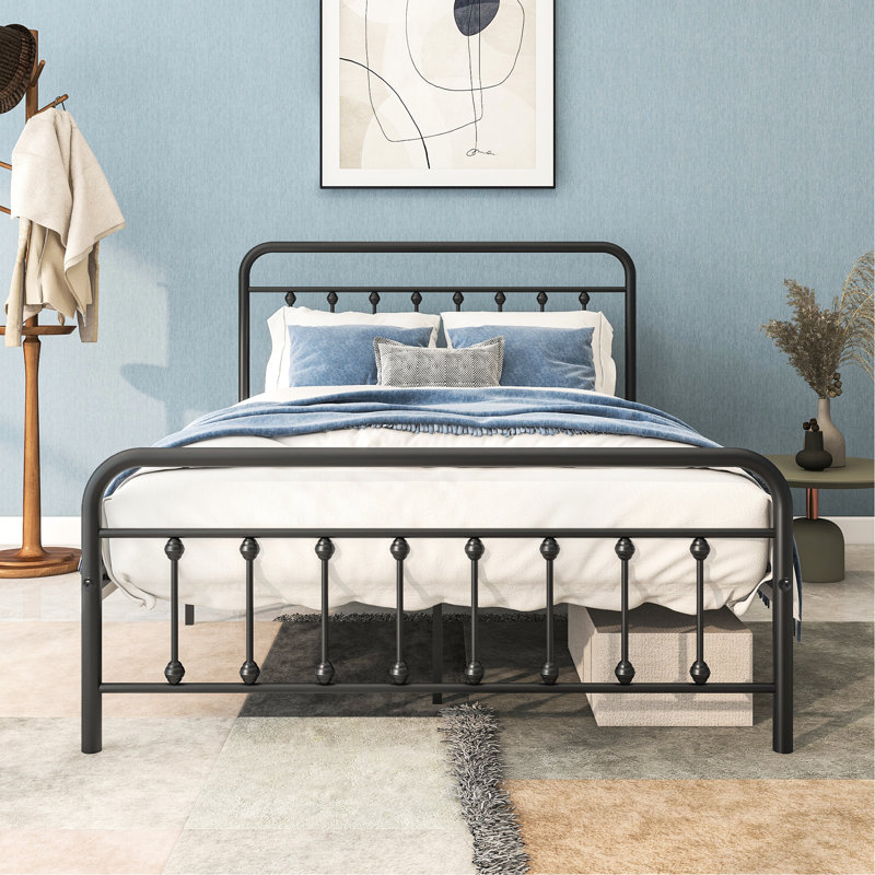 Base de lit plateforme complète en métal avec tête de lit, support de lattes solide, aucun sommier requis