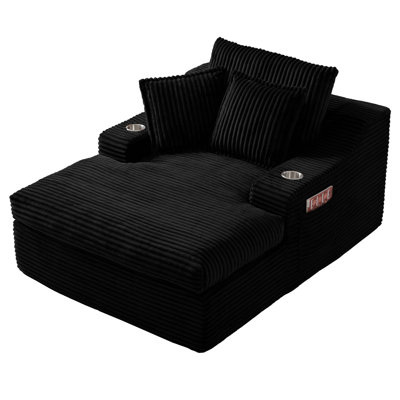 Très grande méridienne intérieure, canapé-lit rembourré 67 po avec porte-gobelets et 3 coussins