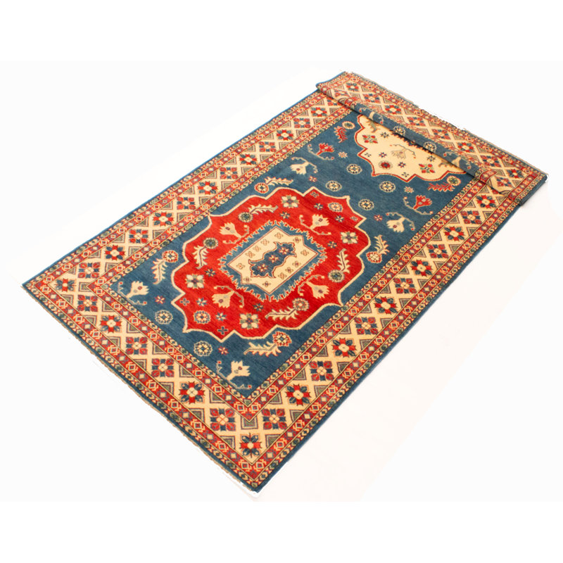 Tapis bleu foncé en laine noué à la main Gazest 5 pi 9 po x 20 pi 5 po
