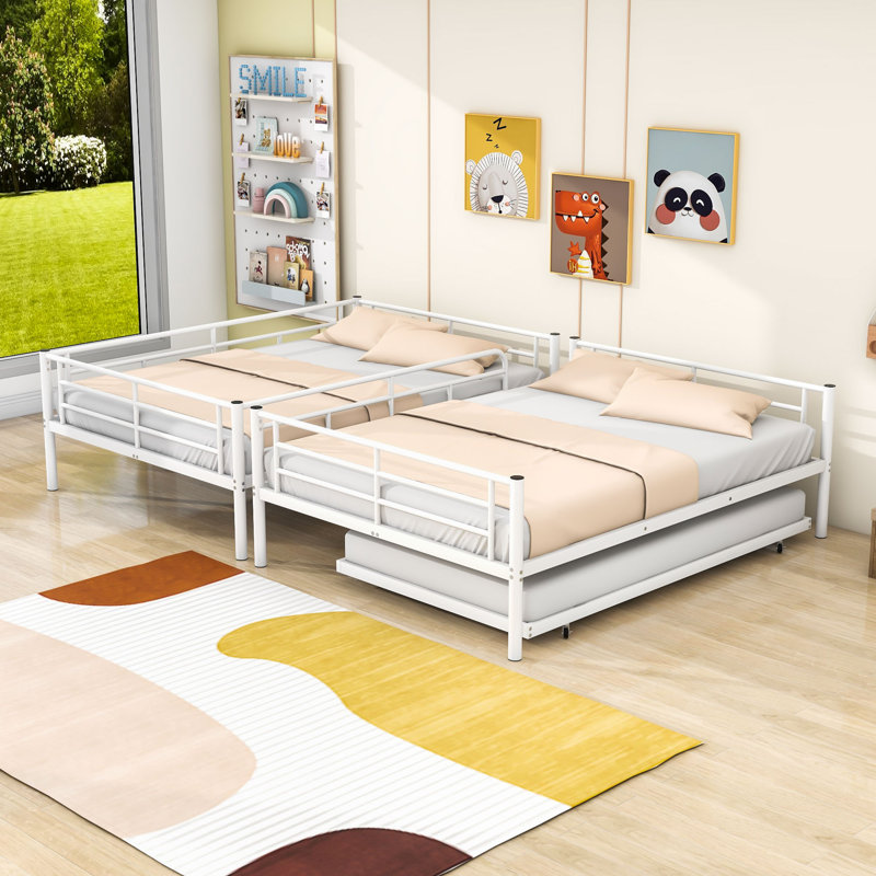 Antolic Full Over Full Iron Bunk Bed With Twin Trundle And Safety Guardrails, White