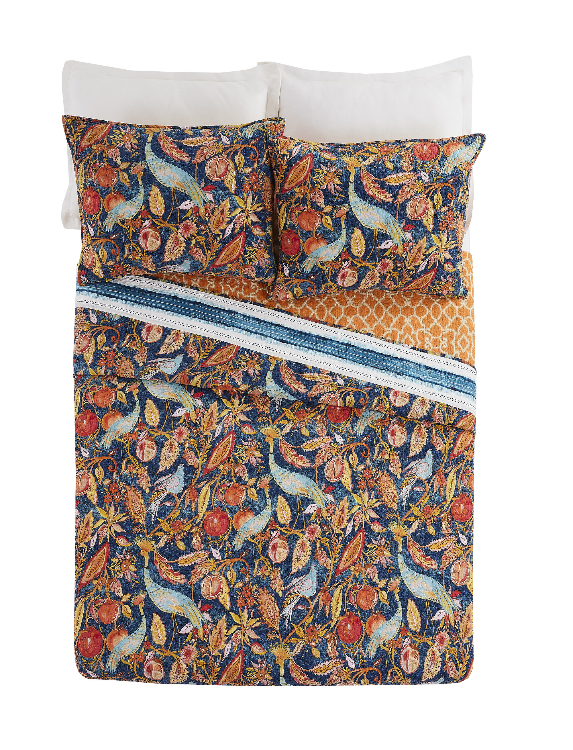 Dena Home Peacock Garden Cotton Reversible 3 Piece Quilt Set "& Reviews" | Wayfair